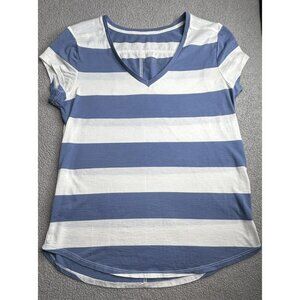 LOFT Shirt Womens S Blue White Stripe V Neck Modal Short Sleeve Tee Top Casual